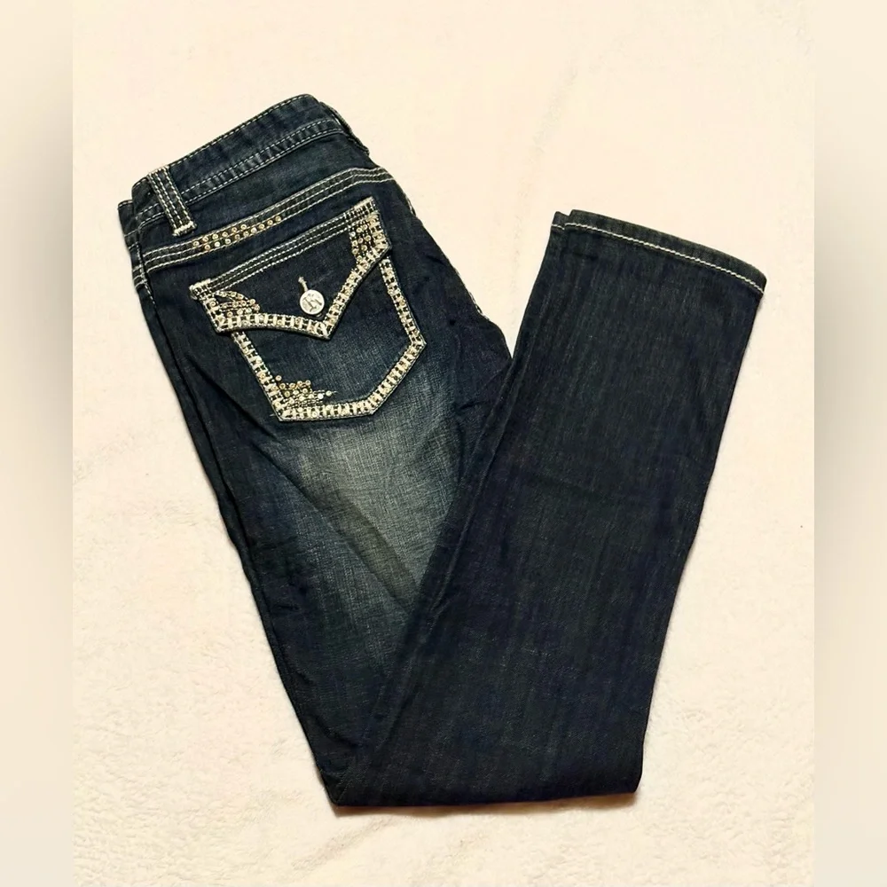Rock & Roll Cowgirl Dark Blue Skinny Jeans Low Rise - Picture 1 of 5